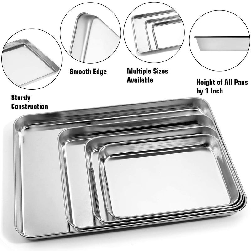 Yododo Baking Sheet with Silicone Mat Set, Set of 8 (4 Sheets + 4 Mats), Stainless Steel Cookie Sheet Baking Pans with Reusable Silicone Baking Mat, Non Toxic & Heavy Duty & Easy Clean - Image 2